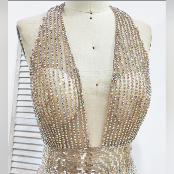 Beaded Halter Neckline Mermaid Dress - Stunning Tulle Evening Prom Dress - Picture 10 of 11